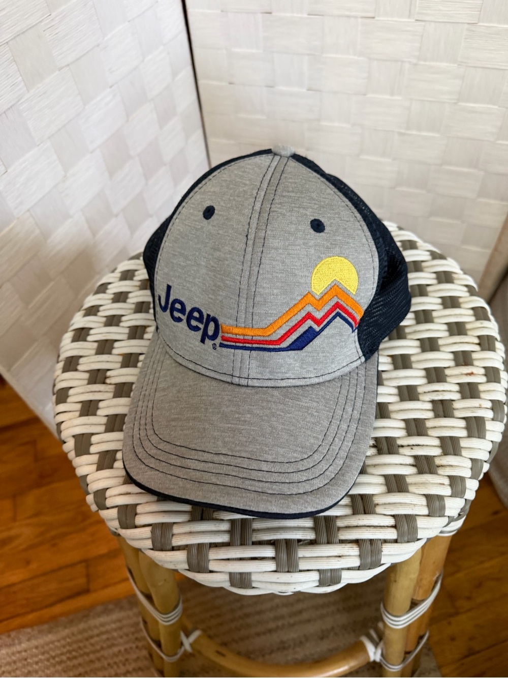 Jeep Navy and White Logo Trucker Hat with Multicolor Stitching - Picture 1 of 4